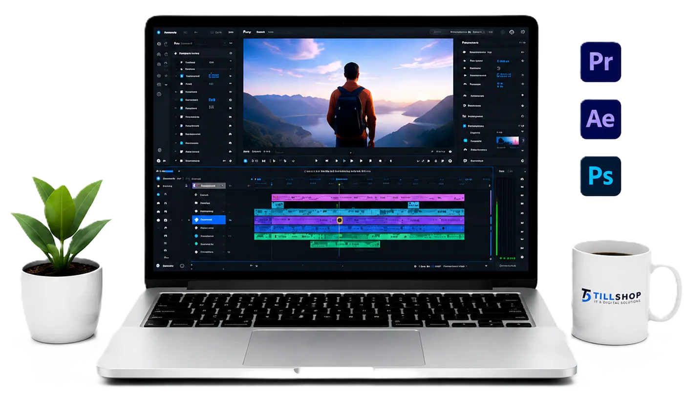 Professional video editing on a laptop timeline